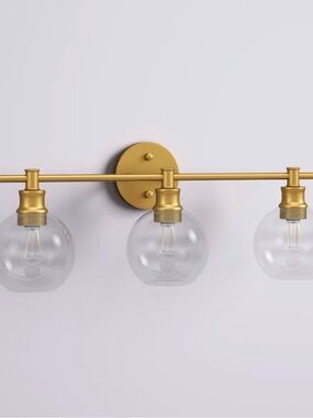 Modern 3-Light Vanity Sconce in Brass with Clear Glass Globes